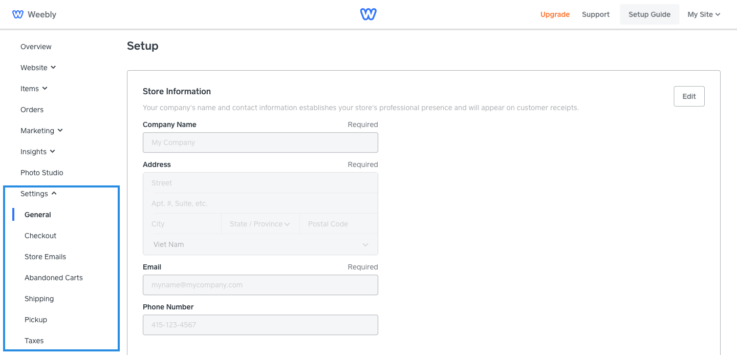 weebly online store dashboard