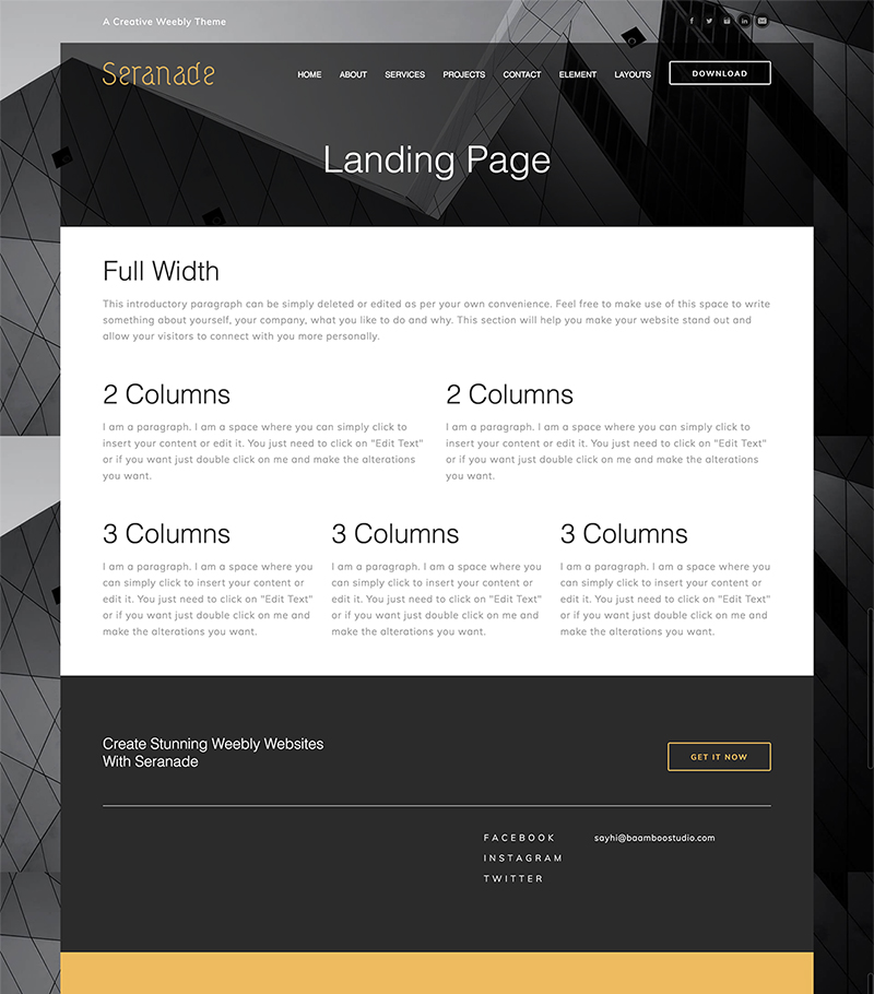 Seranade Landing Page Layout