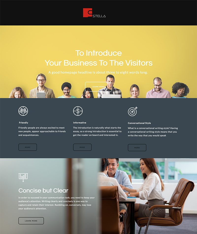 Stella Landing Page Layout
