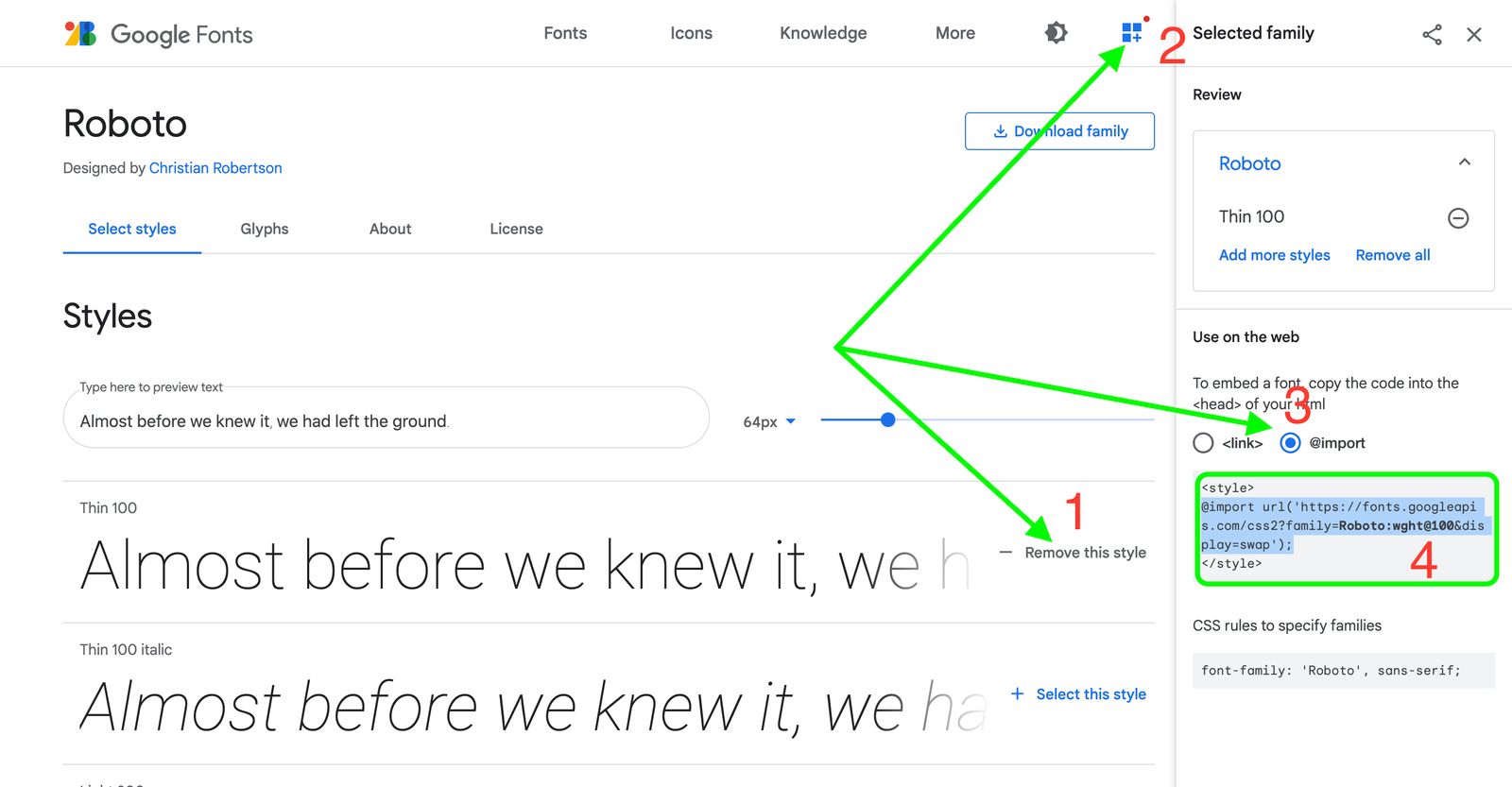 Get the Google Fonts import link