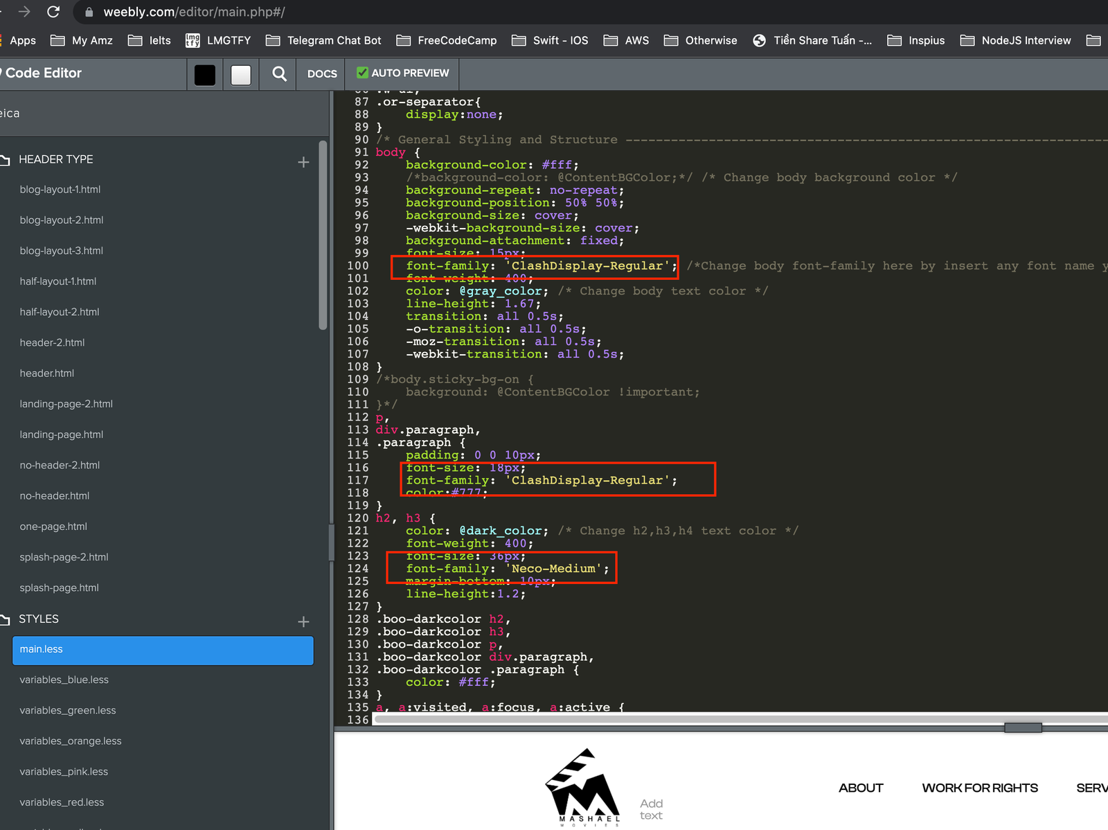 Apply the custom fonts on Weebly text