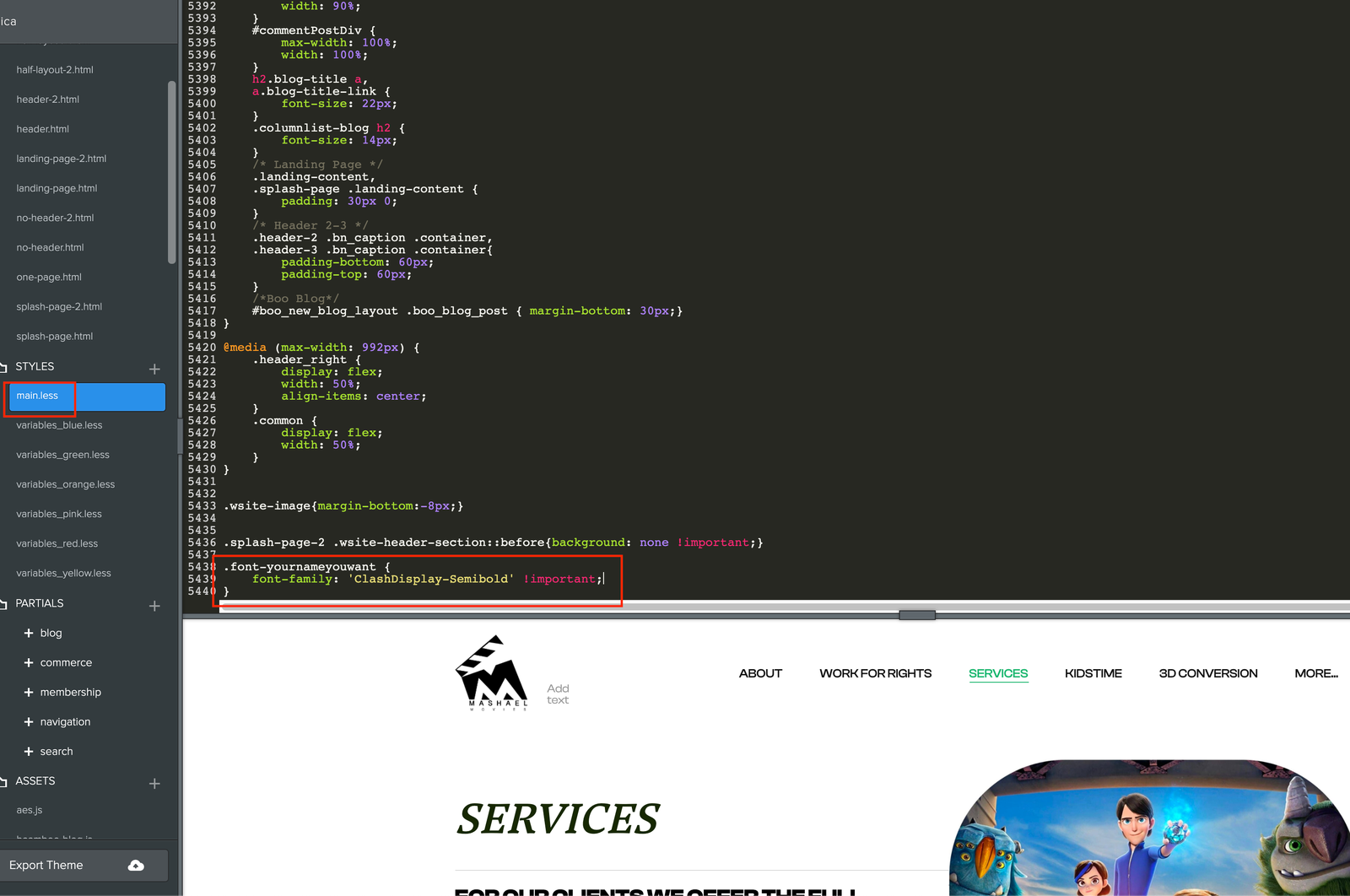 assign the custom fonts in Weebly theme style file