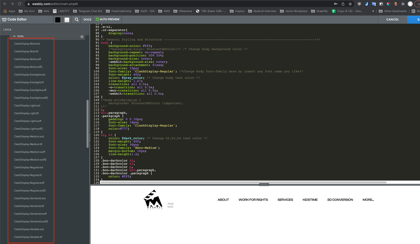 Import the custom font files to Weebly